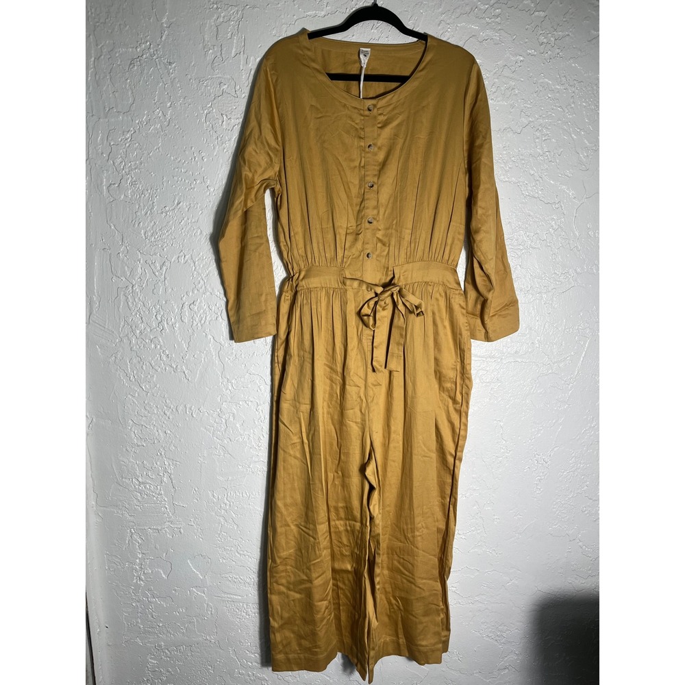 Kate Quinn Large Mustard Organic Cotton Jumpsuit Wide Leg Romper Boho NWT